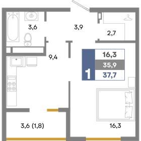 Квартира 37,7 м², 1-комнатная - изображение 1