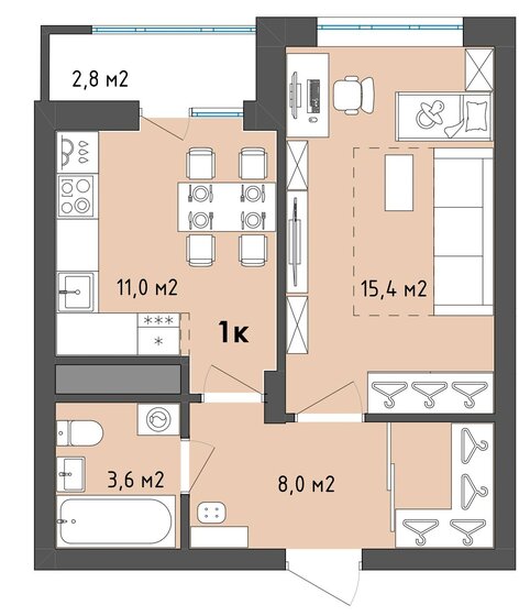 39,4 м², 1-комнатная квартира 4 948 640 ₽ - изображение 1