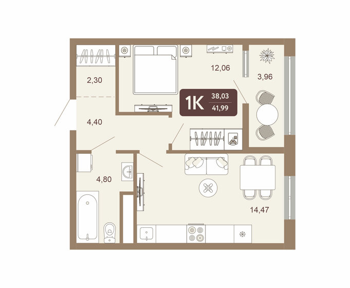 42 м², 1-комнатная квартира 4 295 056 ₽ - изображение 1