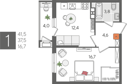 41,6 м², 1-комнатная квартира 10 196 160 ₽ - изображение 22