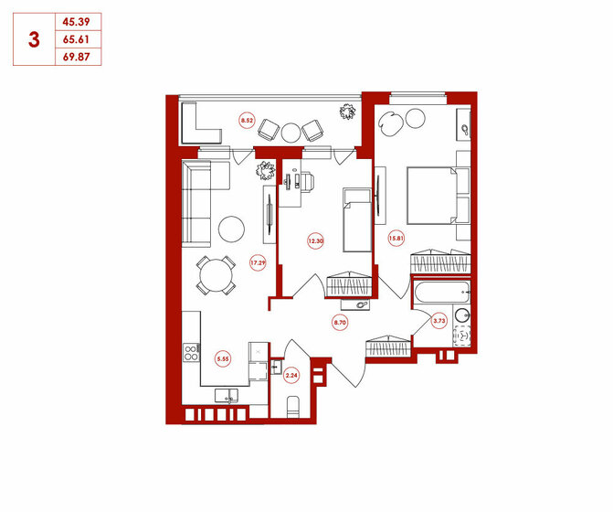 69,9 м², 3-комнатная квартира 6 707 520 ₽ - изображение 1