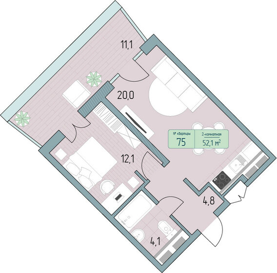 59,9 м², 2-комнатные апартаменты 12 920 800 ₽ - изображение 1