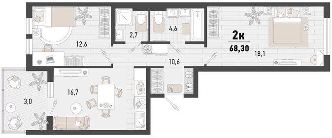 68,3 м², 2-комнатная квартира 17 785 320 ₽ - изображение 3
