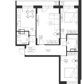 Квартира 76,8 м², 3-комнатная - изображение 1