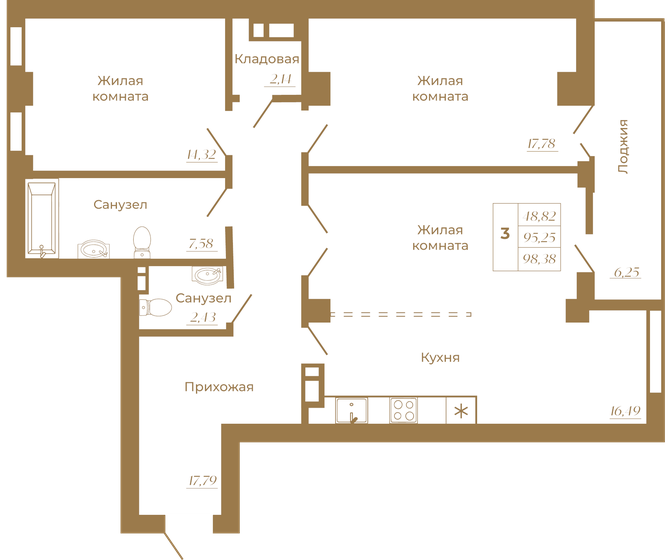 98,4 м², 3-комнатная квартира 13 500 000 ₽ - изображение 1