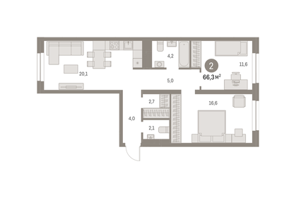 66 м², 2-комнатная квартира 12 500 000 ₽ - изображение 66