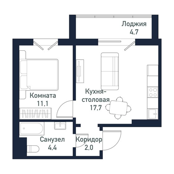 35,4 м², 1-комнатная квартира 4 995 000 ₽ - изображение 1