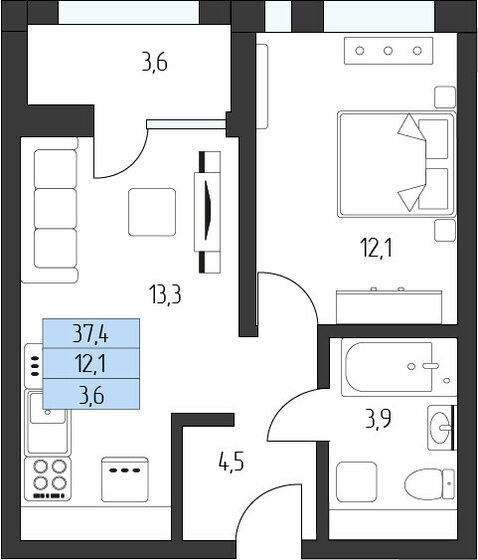 36,5 м², 1-комнатная квартира 12 744 800 ₽ - изображение 1