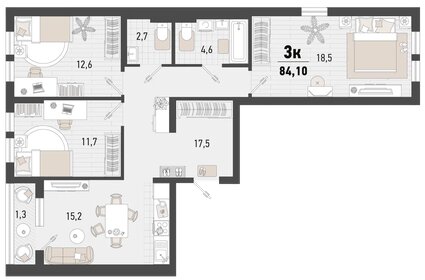 Квартира 84,1 м², 3-комнатная - изображение 1