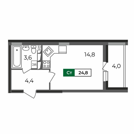 24,8 м², квартира-студия 2 702 208 ₽ - изображение 1