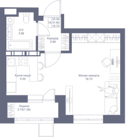 Квартира 33 м², студия - изображение 1