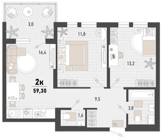 57,8 м², 2-комнатная квартира 15 494 157 ₽ - изображение 10