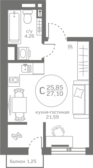 25,9 м², квартира-студия 3 470 000 ₽ - изображение 22