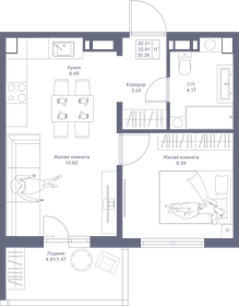 35,4 м², 1-комнатная квартира 6 616 060 ₽ - изображение 29