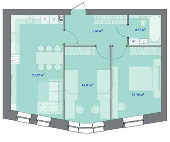 Квартира 64,5 м², 2-комнатная - изображение 1