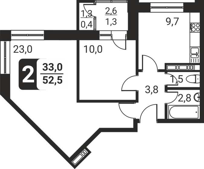 52,5 м², 2-комнатная квартира 9 600 000 ₽ - изображение 1