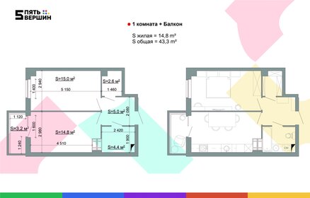 Квартира 43,3 м², 1-комнатная - изображение 1