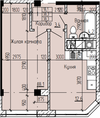 38,3 м², 1-комнатная квартира 3 275 000 ₽ - изображение 1