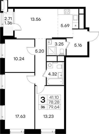 79,6 м², 3-комнатная квартира 21 400 000 ₽ - изображение 1