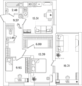 70,4 м², 2-комнатная квартира 19 544 140 ₽ - изображение 23