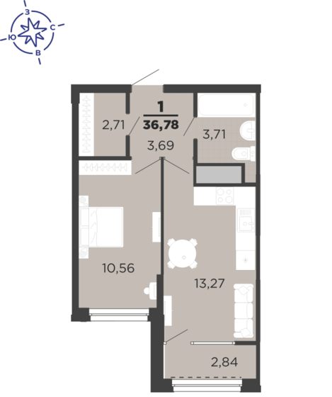 36,8 м², 1-комнатная квартира 4 736 560 ₽ - изображение 1