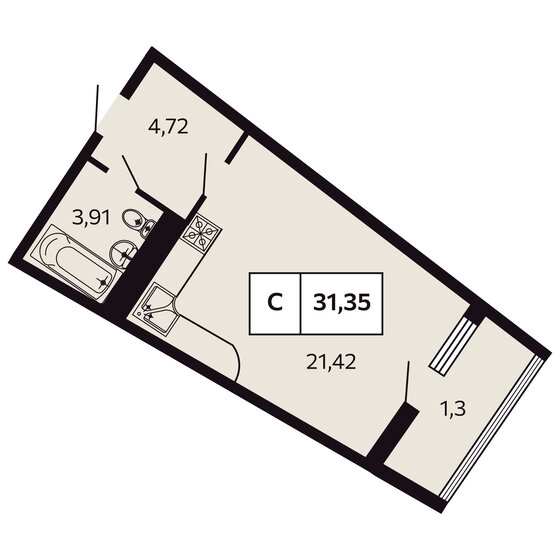 31,4 м², квартира-студия 9 875 250 ₽ - изображение 1