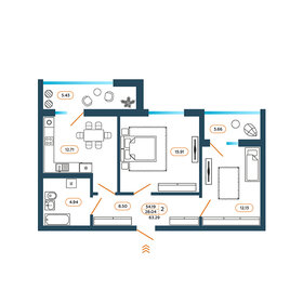 Квартира 63,3 м², 2-комнатная - изображение 1