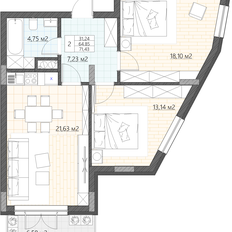 Квартира 71,1 м², 2-комнатные - изображение 2