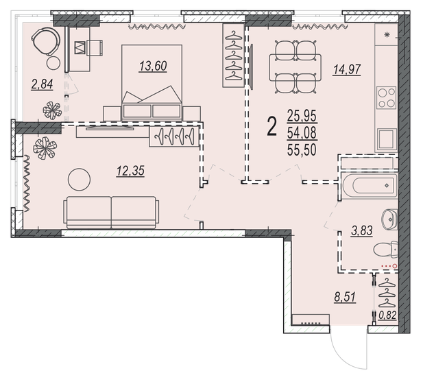 55,5 м², 2-комнатная квартира 5 300 250 ₽ - изображение 1