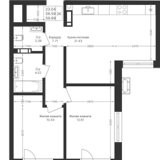 Квартира 60 м², 2-комнатная - изображение 2