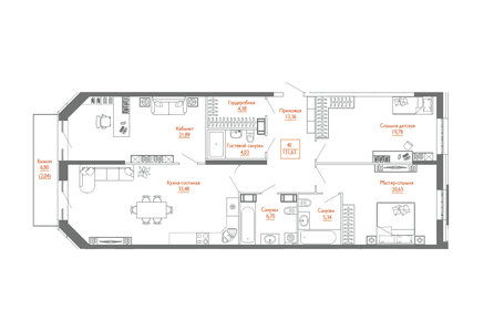 Квартира 131,6 м², 3-комнатная - изображение 1