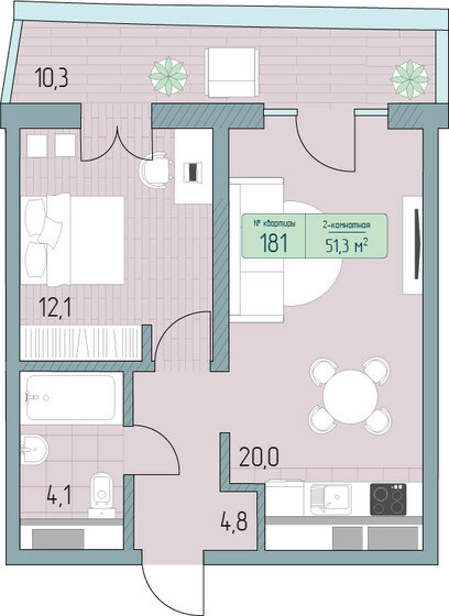 58,5 м², 2-комнатные апартаменты 12 978 900 ₽ - изображение 1