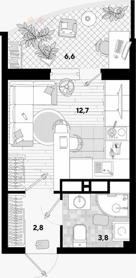 25,9 м², квартира-студия 4 100 000 ₽ - изображение 1