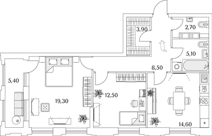 Квартира 69,1 м², 2-комнатная - изображение 1