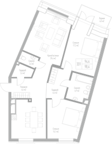 Квартира 98,4 м², 2-комнатная - изображение 1