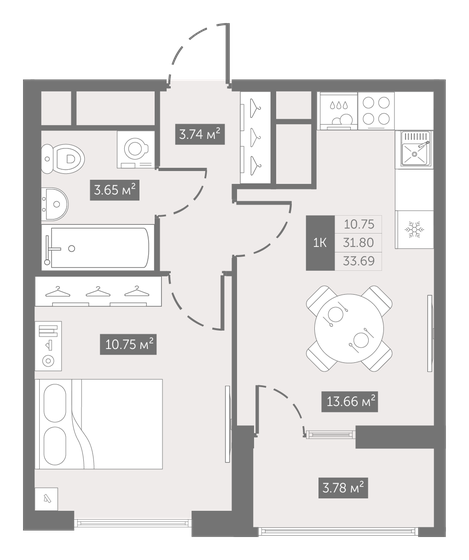 33,7 м², 1-комнатная квартира 4 651 915 ₽ - изображение 1