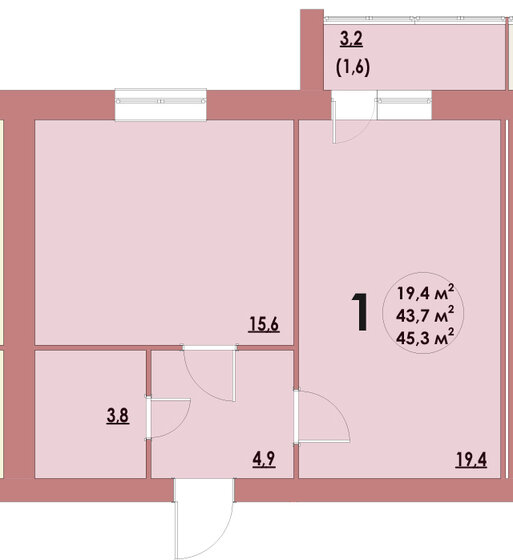 45,3 м², 1-комнатная квартира 3 900 000 ₽ - изображение 1