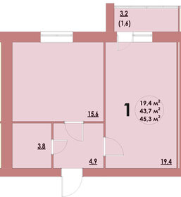 Квартира 45,3 м², 1-комнатная - изображение 1