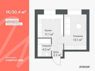 Квартира 30,4 м², 1-комнатная - изображение 1