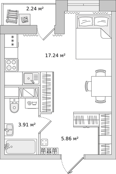 27 м², квартира-студия 4 242 375 ₽ - изображение 22