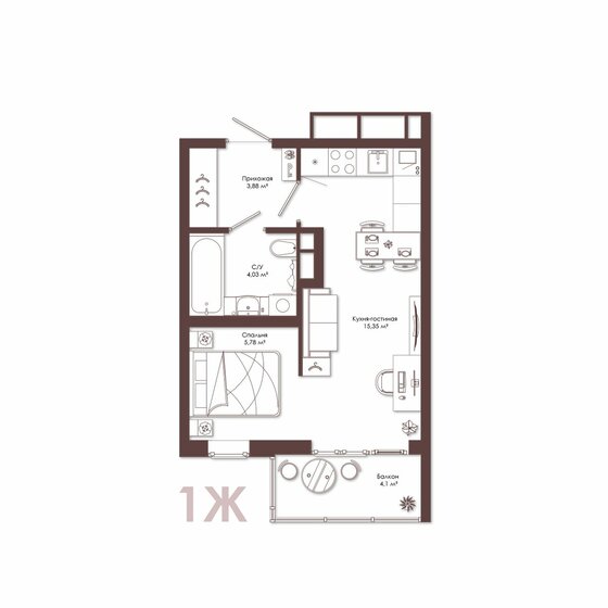 30,3 м², 1-комнатная квартира 3 541 590 ₽ - изображение 1