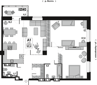 Квартира 93,6 м², 1-комнатная - изображение 1