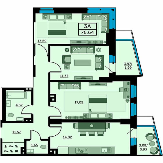 77,1 м², 3-комнатная квартира 9 863 680 ₽ - изображение 1