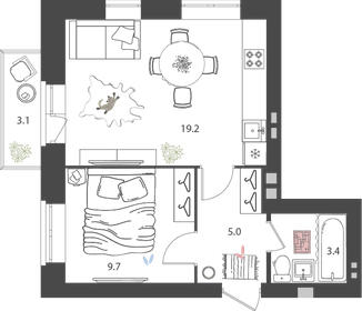 Квартира 38,2 м², 1-комнатная - изображение 1