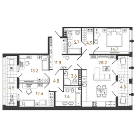 122 м², 3-комнатная квартира 58 900 000 ₽ - изображение 128