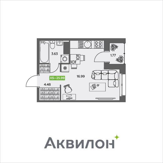 26 м², квартира-студия 3 024 497 ₽ - изображение 1