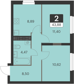 Квартира 43,9 м², 2-комнатная - изображение 1