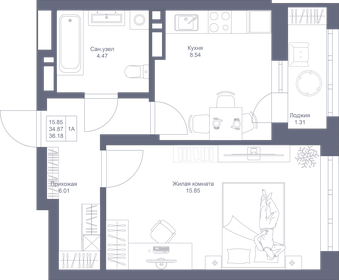 36,7 м², 1-комнатная квартира 8 964 560 ₽ - изображение 74