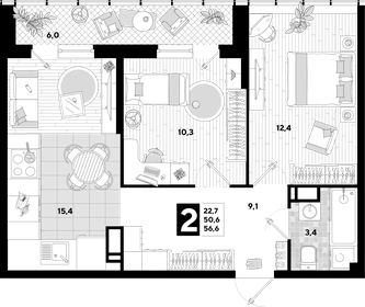 56 м², 2-комнатная квартира 1 000 000 ₽ - изображение 71