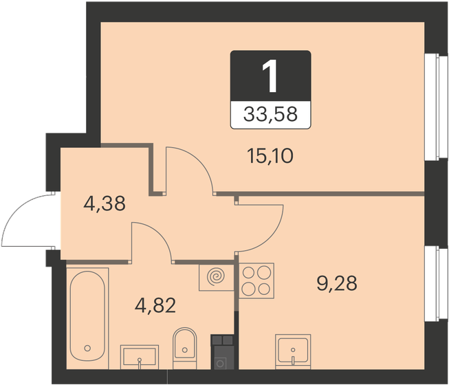 33,6 м², 1-комнатная квартира 4 357 929 ₽ - изображение 1